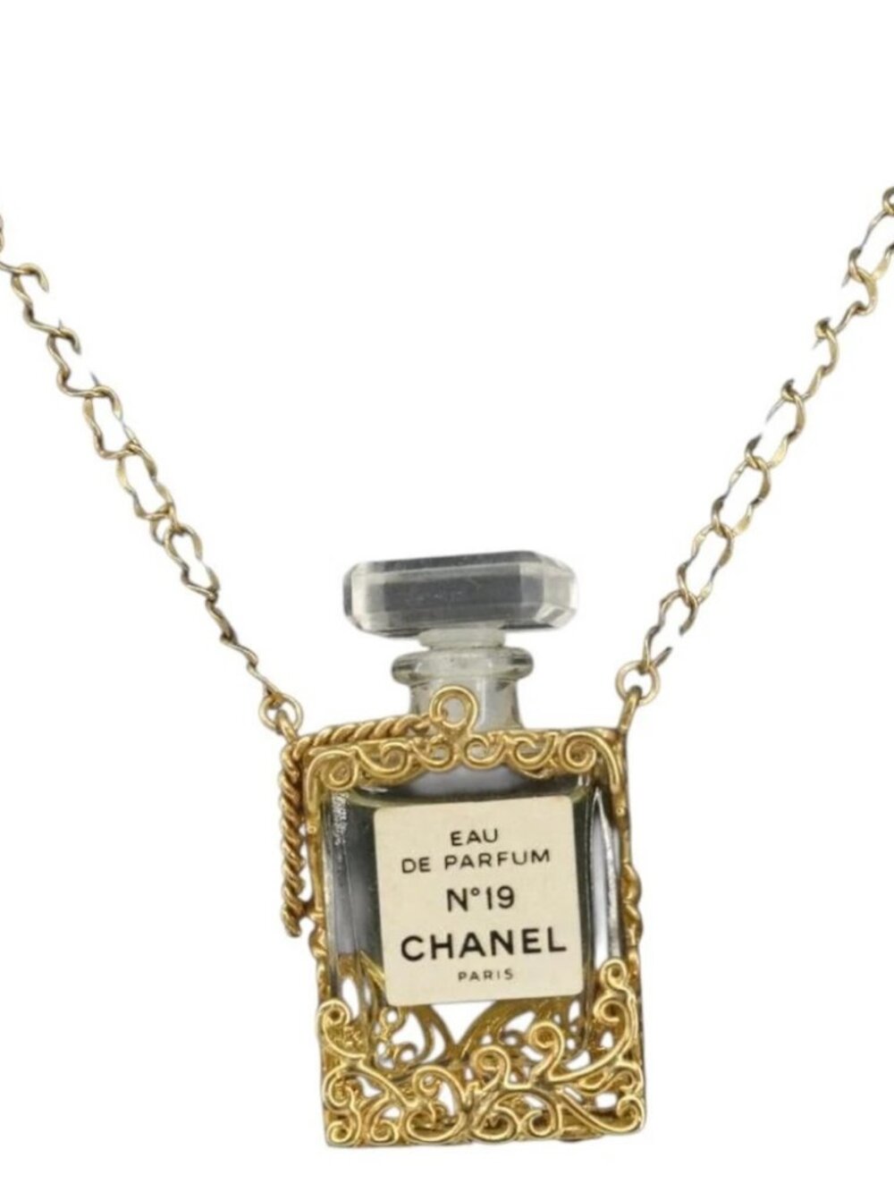 CHANEL Perfume Necklace metal Gold CC Auth mr1750